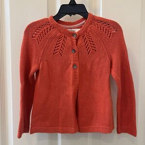Baby Boden Orange-Coral Cardigan Sweater Three Button Girls Size 3-4 years